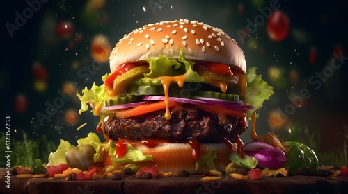 Juicy Hamburger Commercial Illustration