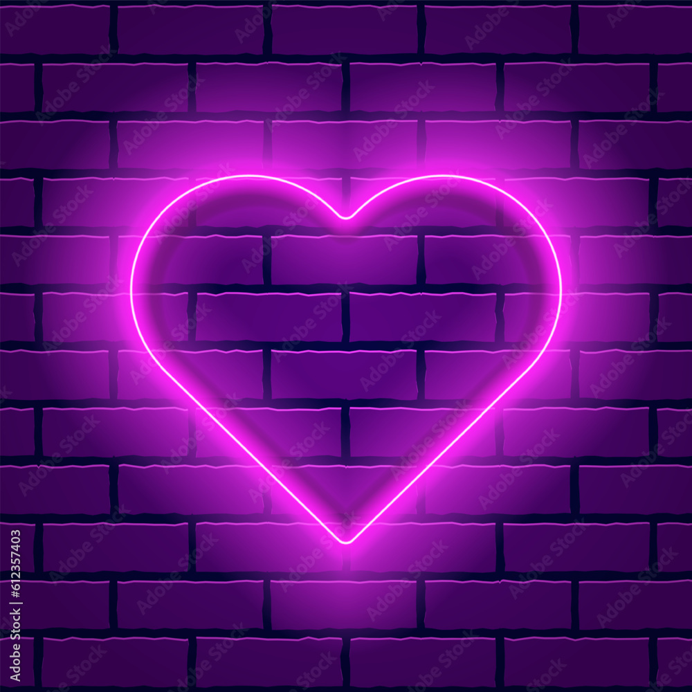 Love Heart Bright Glowing Neon Pink Color on Brick Wall Background Vector Illustration Love Heart Bright Glowing Neon Pink Color on Brick Wall Background Vector Illustration