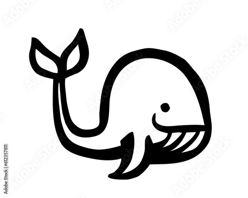 Fotografía Cute cartoon whale hand painted with ink brush stroke