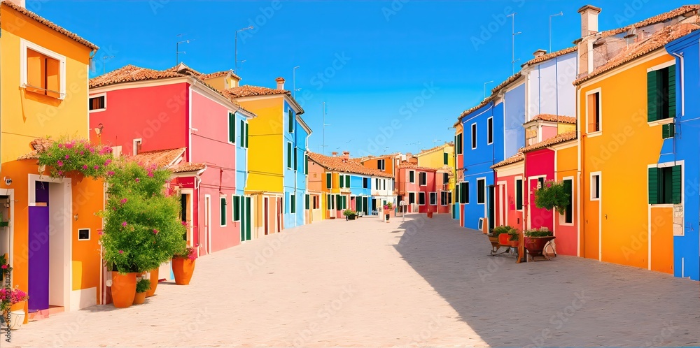 Urban landscape, colored houses of the island of Burano.