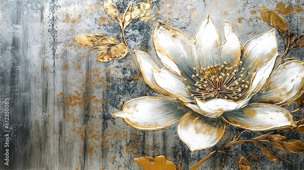 Fototapeta Floral background, flower painted with gold paint, generative AI.