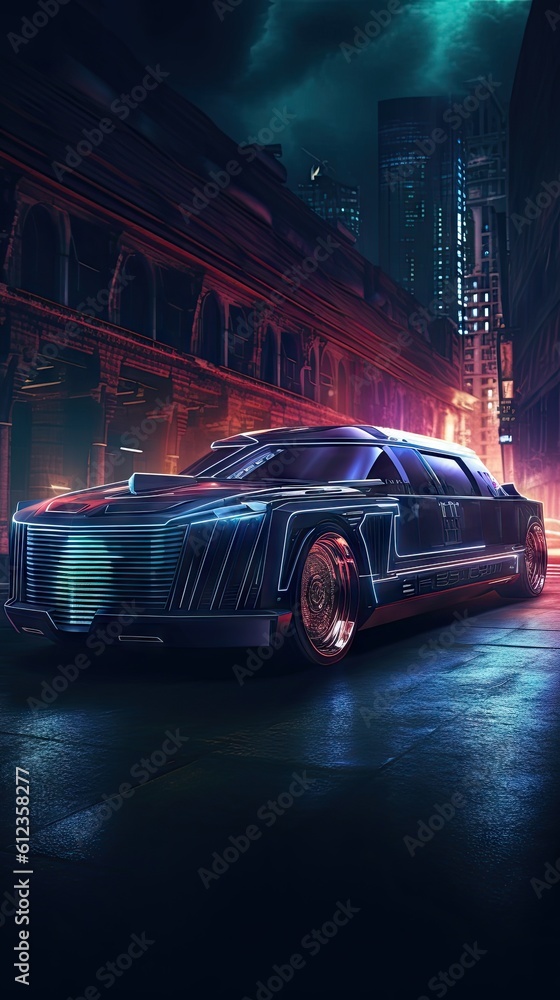 Car Limousine in Cyberpunk Luxury Carbon Style created with Generative AI Technology