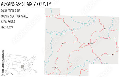 Large and detailed map of Searcy County in Arkansas, USA.