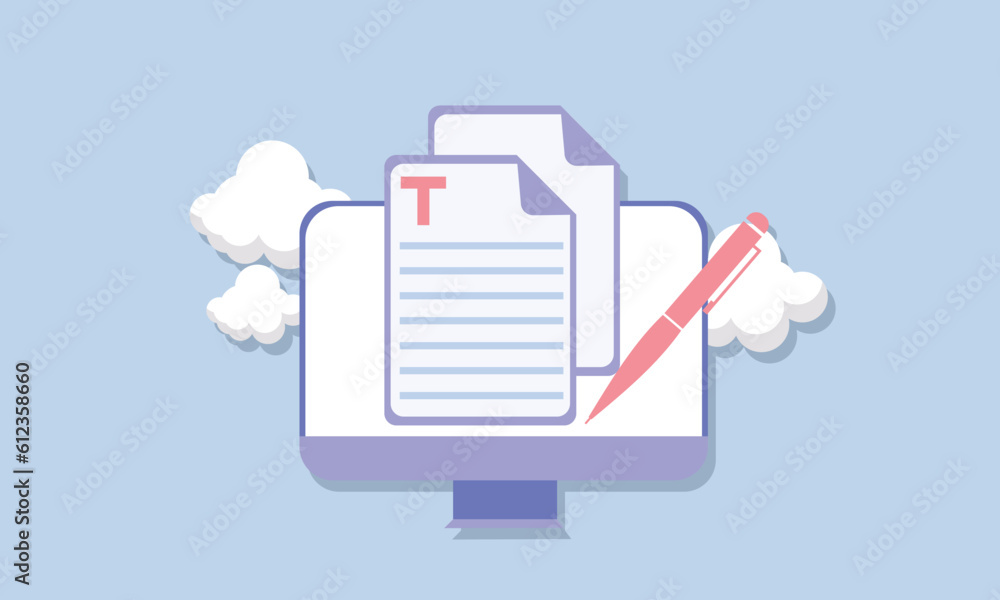 Online document ideas creative writing, storytelling, copywriting, online education vector illustration Online document ideas creative writing, storytelling, copywriting, online education vector illustration