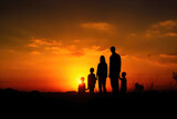 Love and Laughter: Silhouette of a Happy Family at Sunset. Generative AI