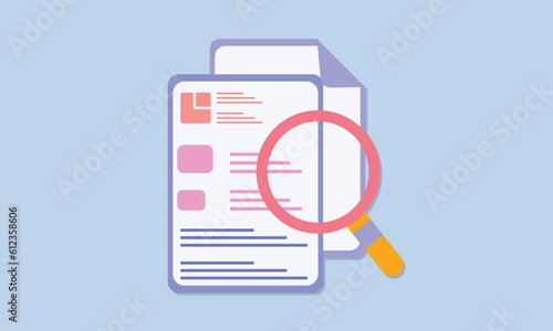 Media file management icon vector. Searching image and video files in database. Document management soft, document flow, search compound docs.