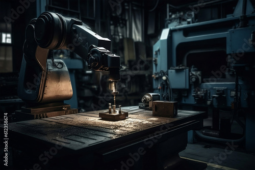 A captivating and realistic photograph capturing the precision and power of an industrial robot in action