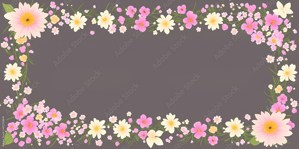 Pink flowers with leaves on a gray background, with space for text. Pink flowers with leaves on a gray background, with space for text.
