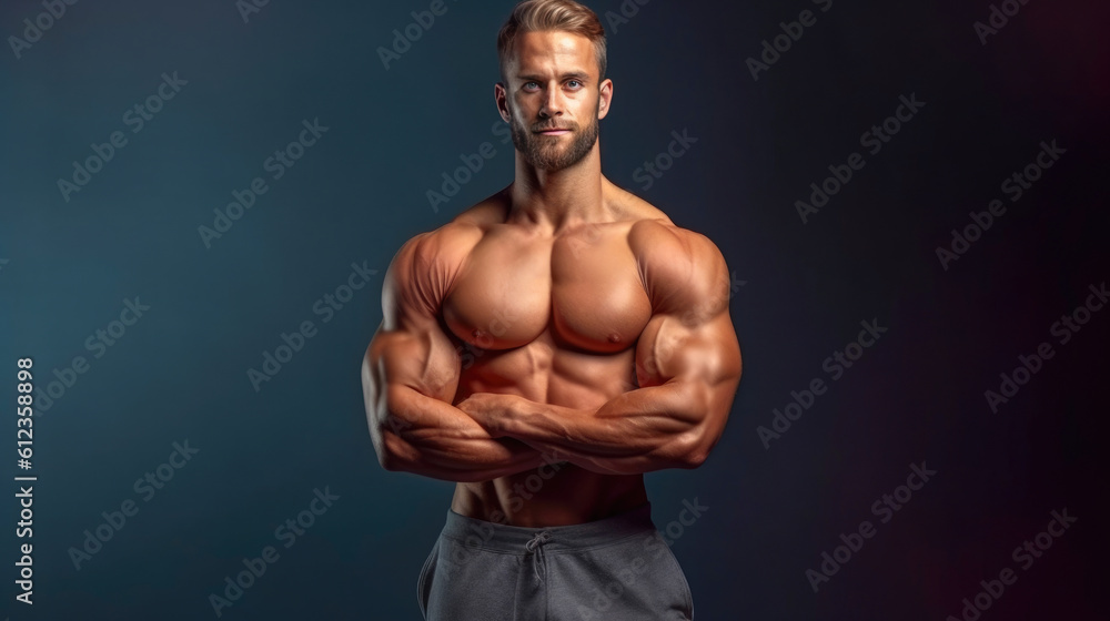 Power and Passion: Muscular Single Male Model in Sportswear. Generative AI