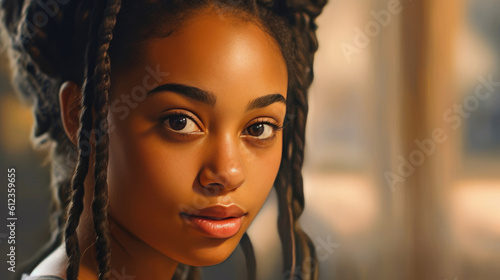 Portrait of Confidence: African-American Female Close-Up Shot. Generative AI