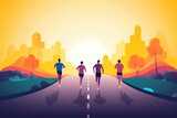 The Joy of Running: Three Figures on the Road. Generative AI