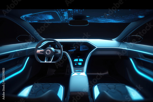 Bright and Minimalist Car Interior of the Future. Generative AI © AIproduction