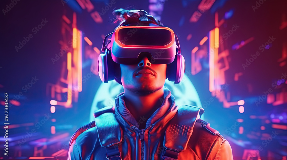 Visualization of a man wearing virtual reality glasses