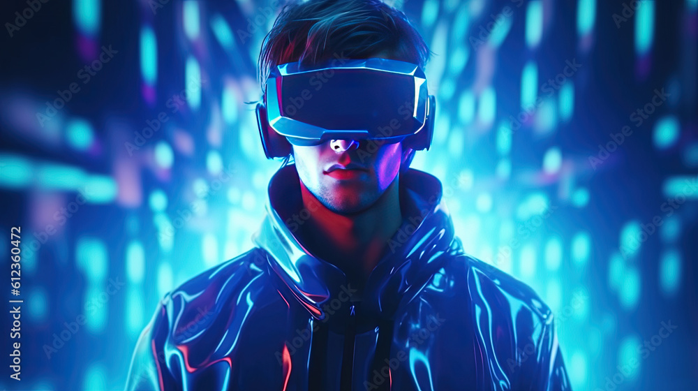 Visualization of a man wearing virtual reality glasses Visualization of a man wearing virtual reality glasses