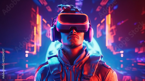 Visualization of a man wearing virtual reality glasses