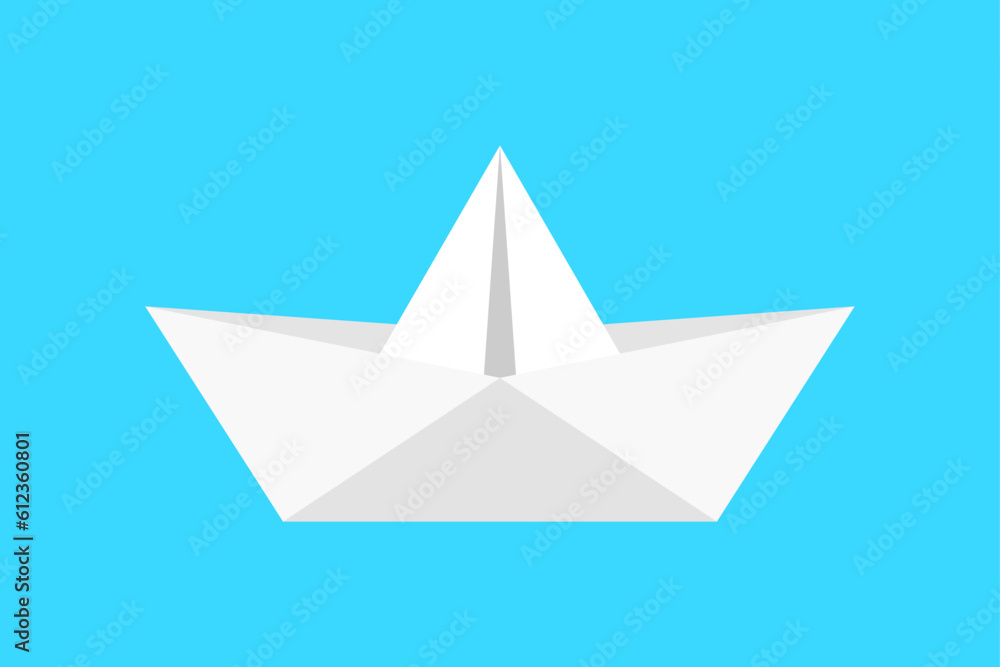 Origami paper boat isolated on a blue background. White ship made of folded paper icon. Sailing concept. Arts and crafts. Summer activities. Wanderlust and traveling idea. Vector illustration. Origami paper boat isolated on a blue background. White ship made of folded paper icon. Sailing concept. Arts and crafts. Summer activities. Wanderlust and traveling idea. Vector illustration.