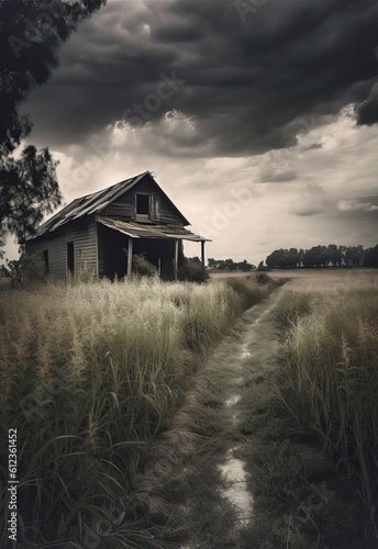 old abandoned house,abandoned house in the fog,old house,abandoned house in the field © Moon