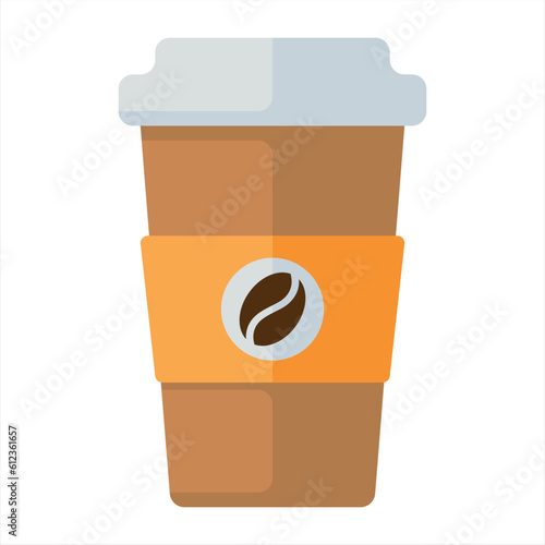 Disposable coffee cup icon with coffee beans logo, Vector illustration flat design with long shadow.