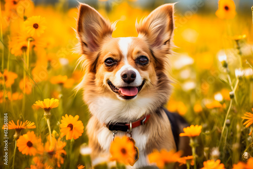 Charming Chihuahua among Flowers: Beautiful Image of Pet in Nature's Embrace