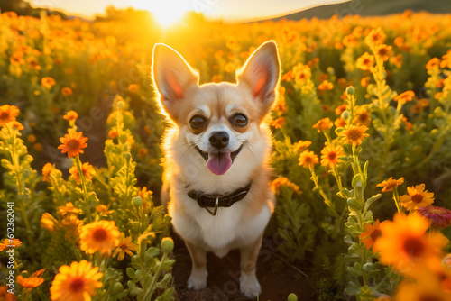 Charming Chihuahua among Flowers  Beautiful Image of Pet in Nature s Embrace