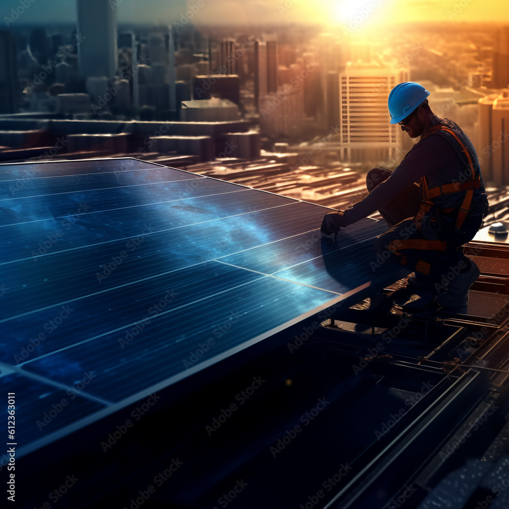 Solar Panels installation, worker, generative AI
