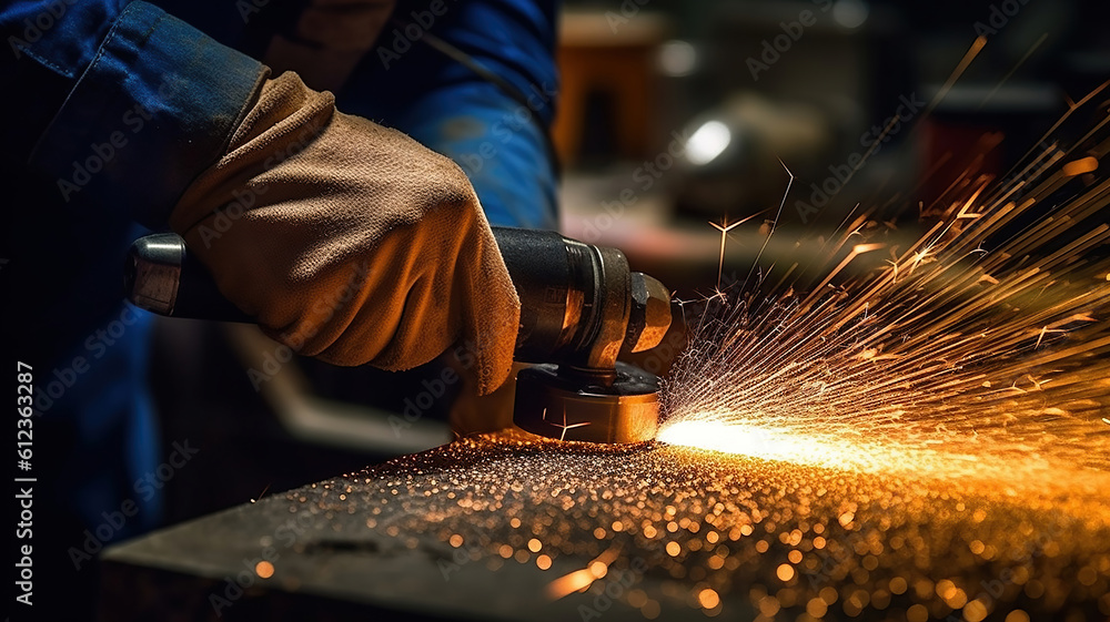 a person working with a metal grinding machine on metal. Generative Ai a person working with a metal grinding machine on metal. Generative Ai
