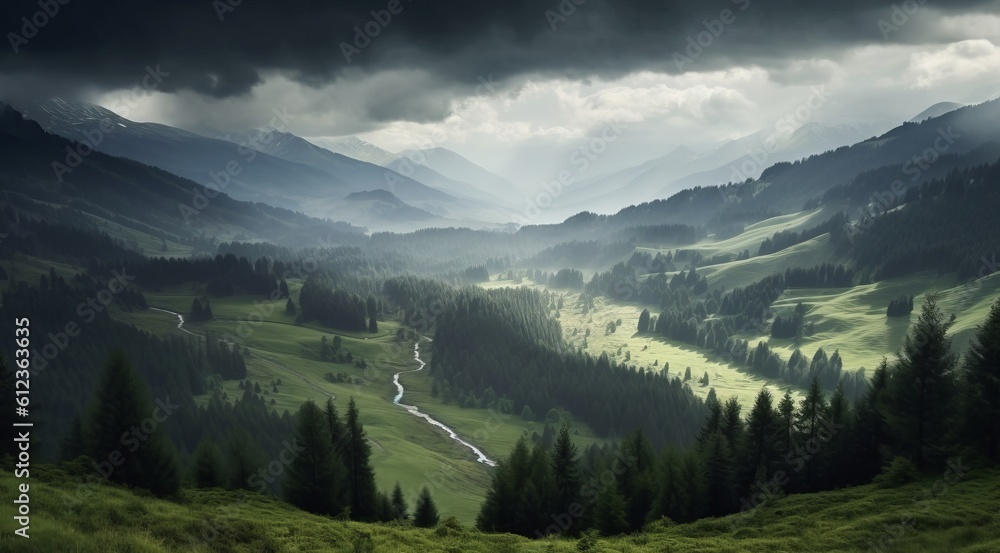 A mountain rain landscape. Generated AI
