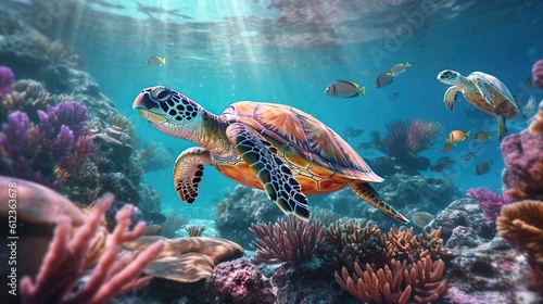 Sea turtle underwater Generative AI