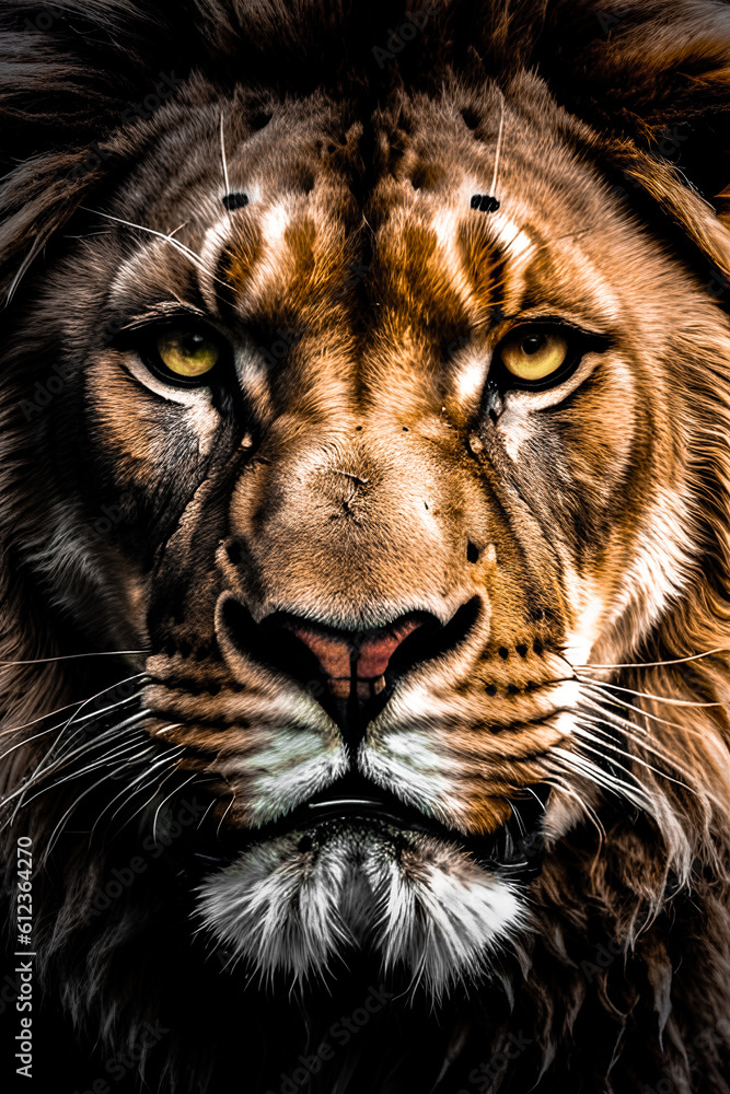 Lion face , king isolated , wildlife Portrait Wildlife animal. Generative ai		