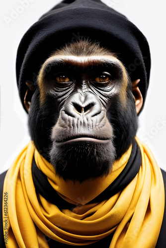 Gorilla mammal animal face , black white wildlife 