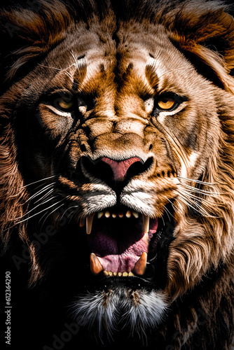 Lion face , king isolated , wildlife Portrait Wildlife animal. Generative ai 