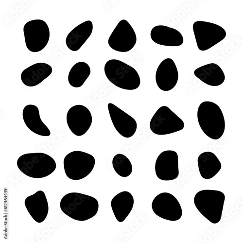Pebble, paving and cobble stones vector set. Blotch circle shapes collection. Irregular random smooth rounded inkblot shapes. Black liquid drops and blobs silhouettes.