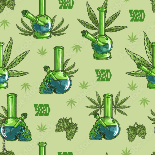 Cannabis bong pattern seamless colorful