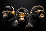 Gorilla with glasses style hip hop rap music , fashion cool monkey animal . Generative ai