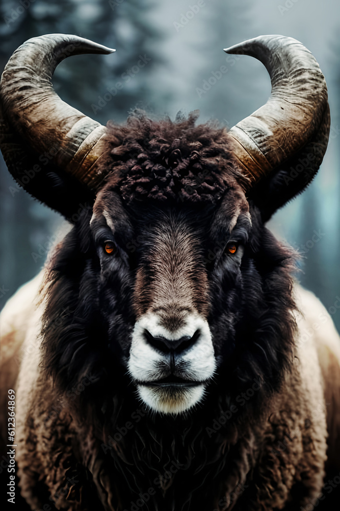 Big Bison Buffalo , power animal wildlife , strong . Generative ai