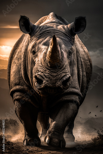 Rhinoceros , animal mammal Rhino , black white wildlife. Generative ai  © Vieriu