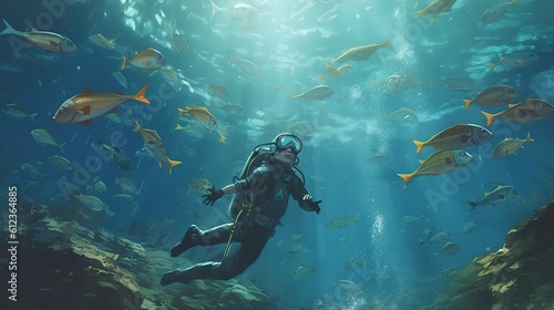 diving in the sea Generative AI © Gethuk_Studio
