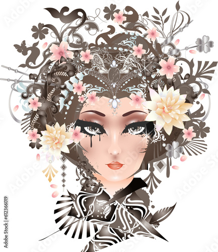 Porträt einer jungen Frau mit Blüten im Haar