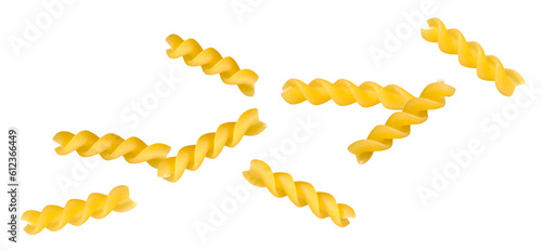 фотографія Italian fusilli pasta flying in space on a transparent background