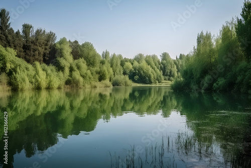 reflection of trees in water and lake