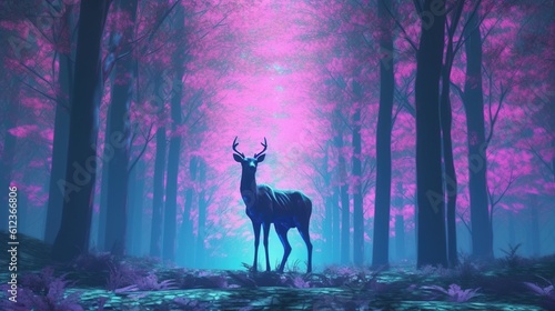 Jungle with animal in the style of vaporwave Generative AI © Gethuk_Studio