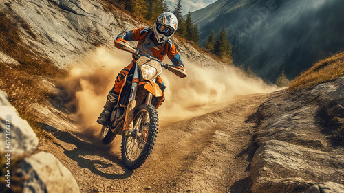 Motocross racer accelerating in dirt track. Generative Ai © Putra