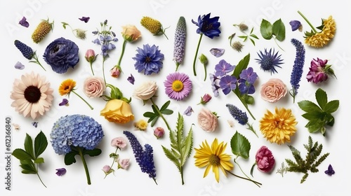 Fotografia Collection beautiful garden flowers, Roses, tulips, sunflowers, lavender, dhalia