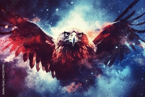 art eagle in space . dreamlike background with eagle . Hand Drawn Style illustration 