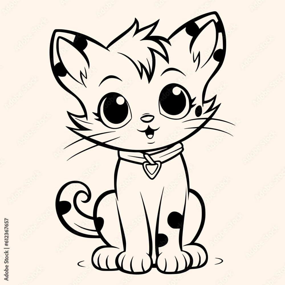 Obraz premium Cat coloring page for children.Сartoon style hand drawing vector illustration in black outline on a white