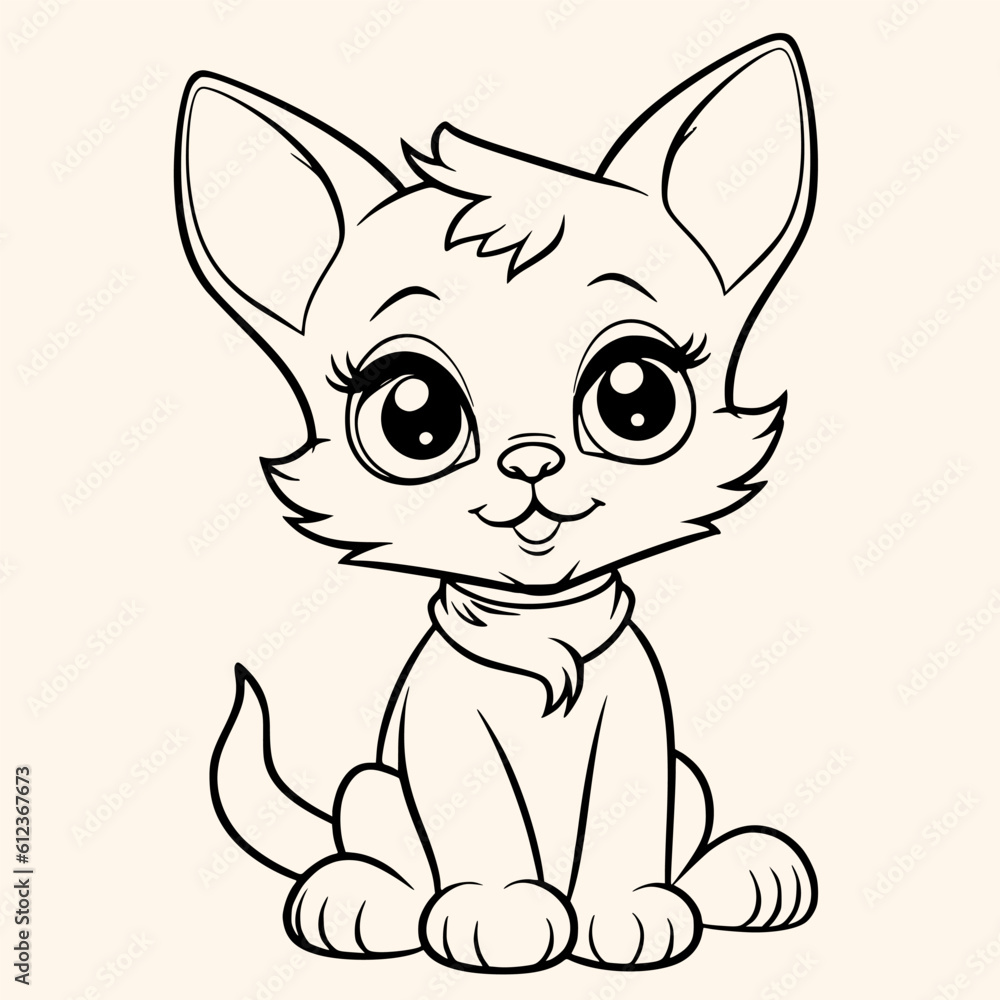 Obraz premium Cat coloring page for children.Сartoon style hand drawing vector illustration in black outline on a white