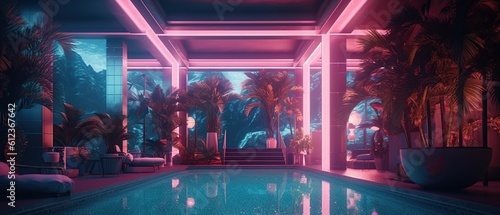 3d Interior in the style of vaporwave Generative AI