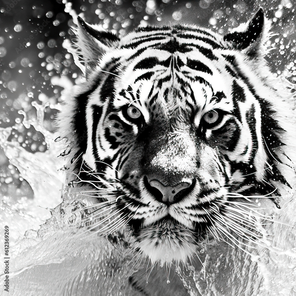 Obraz premium Tiger and splash of water,tiger in the water,portrait of a tiger,Animal Photography