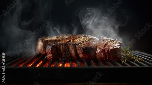 Hot plate steak wagyu with smoke on the luxury table 
