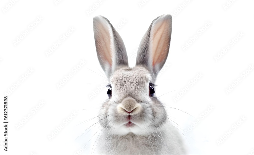 Cute little bunny on a white background. Generative AI.